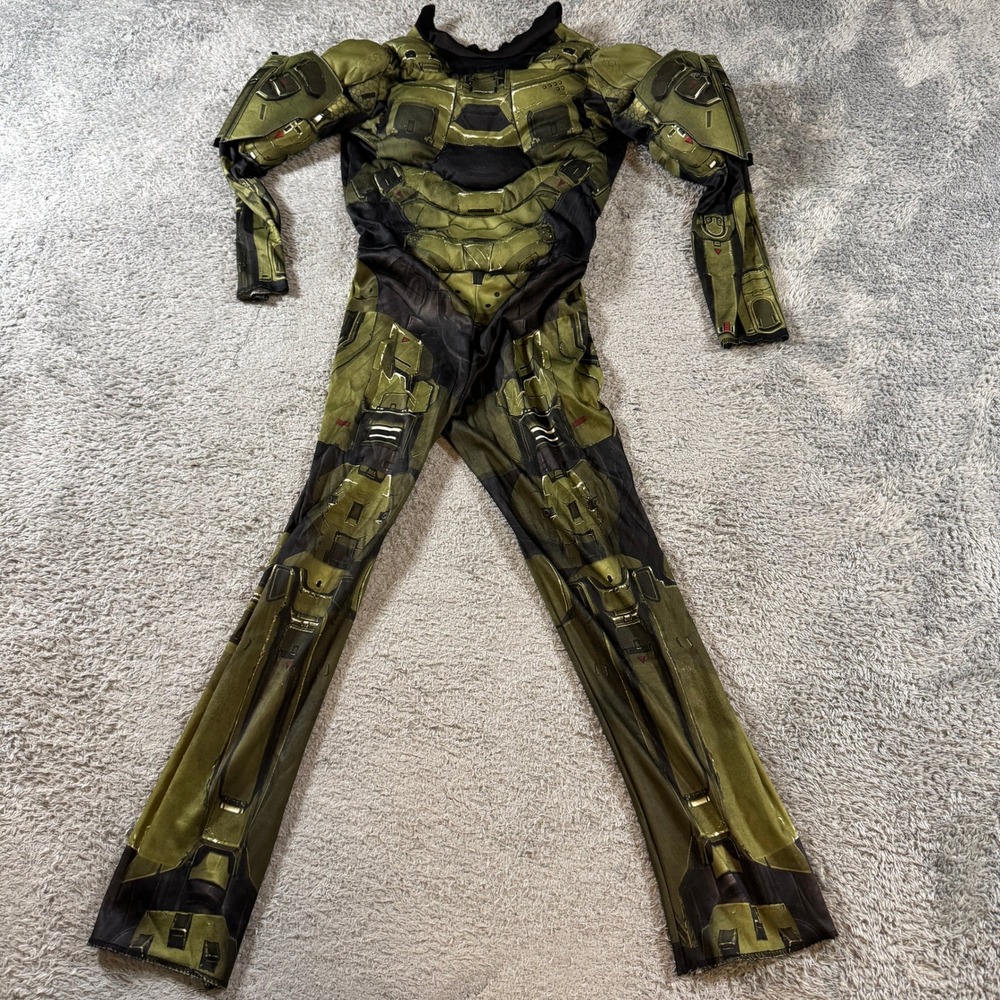 Halo Master Chief Muscle Costume Boys Size M 7-8 Green Spartan Armor Jumpsuit